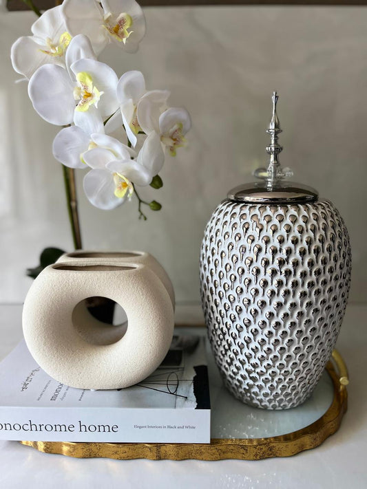 The Celestia Silver Textured Ginger Jar Trans Natal