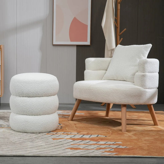 Cloud Haven White Bouclé Round Ottoman Trans Natal