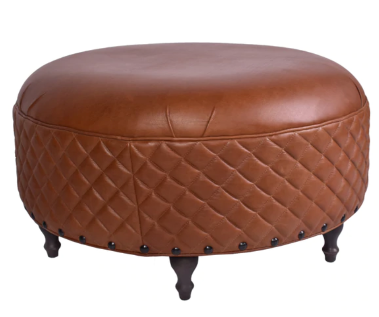 Hughley Genuine Leather Round Ottoman - Carly Thella Interior