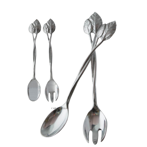 Silver Leaf Handle Salad Server Set Trans Natal