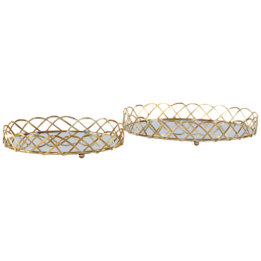 Weaven Round Gold Mirrored Tray Set