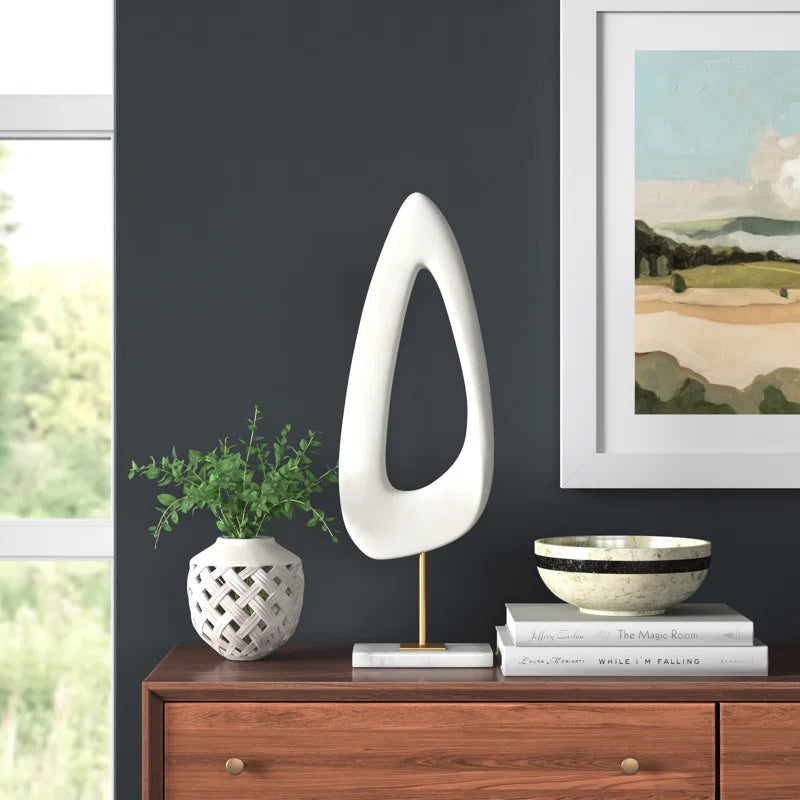 Alkin Teardrop Modern Abstract Sculpture with Marble Base