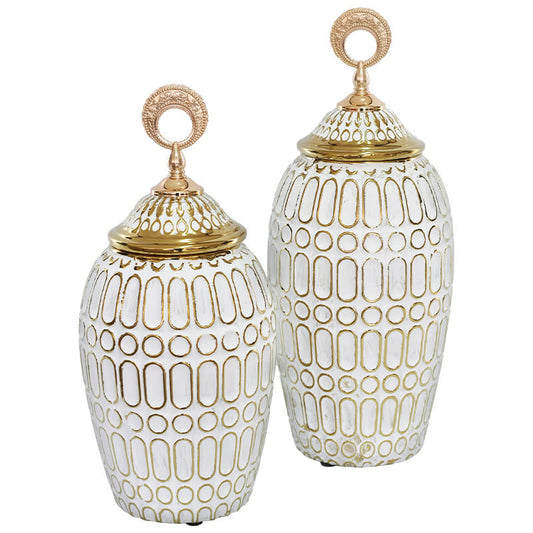 Ornate White & Gold Patterned Ginger Jars