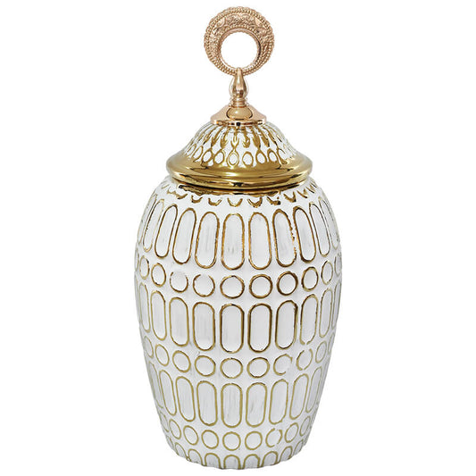 Ornate White & Gold Patterned Ginger Jars