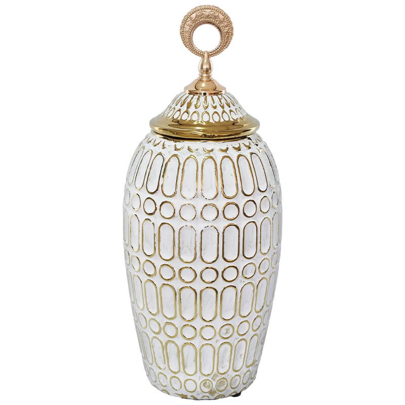 Ornate White & Gold Patterned Ginger Jars