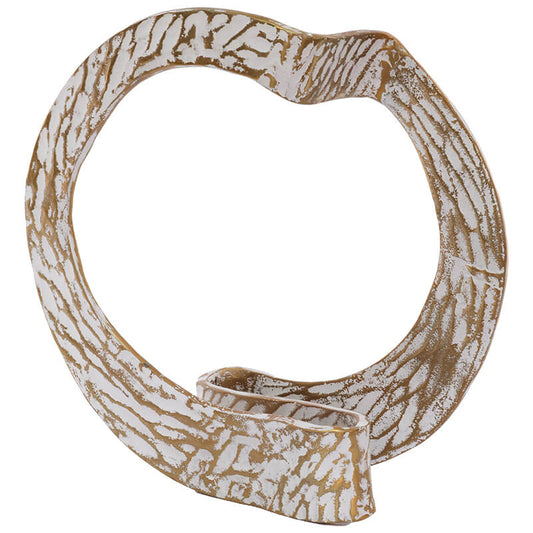Aurora Loop Metal Sculpture – White & Gold Textured Decor Piece