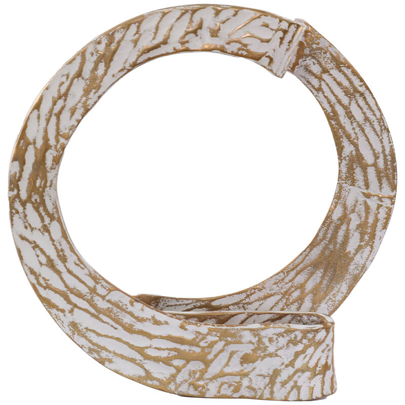Aurora Loop Metal Sculpture – White & Gold Textured Decor Piece