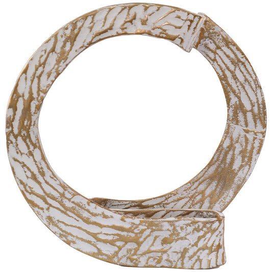 Aurora Loop Metal Sculpture – White & Gold Textured Decor Piece Trans Natal