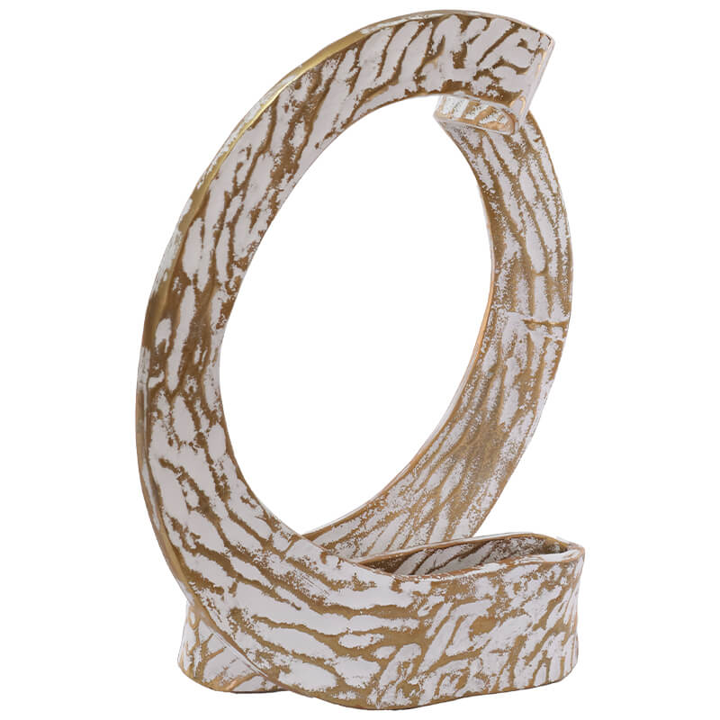 Aurora Loop Metal Sculpture – White & Gold Textured Decor Piece