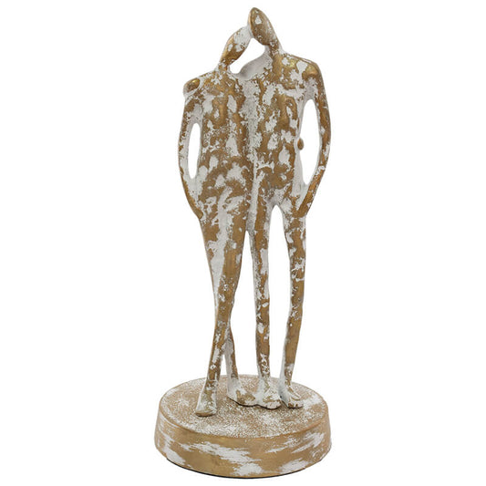 Embracing Couple Sculpture – Rustic Elegance in Abstract Trans Natal