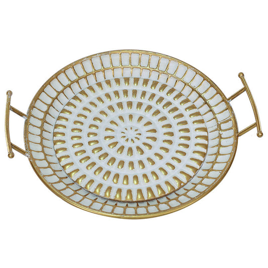 Soleil Enamel & Brass Decorative Tray with Handles