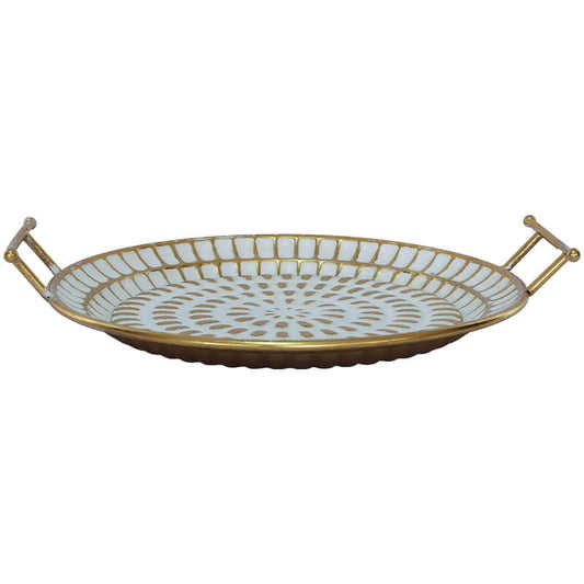Soleil Enamel & Brass Decorative Tray with Handles