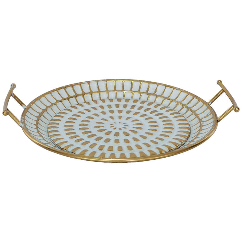 Soleil Enamel & Brass Decorative Tray with Handles