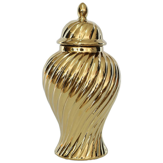 Aurora Swirl Ginger Jar In Gold Ceramic Trans Natal