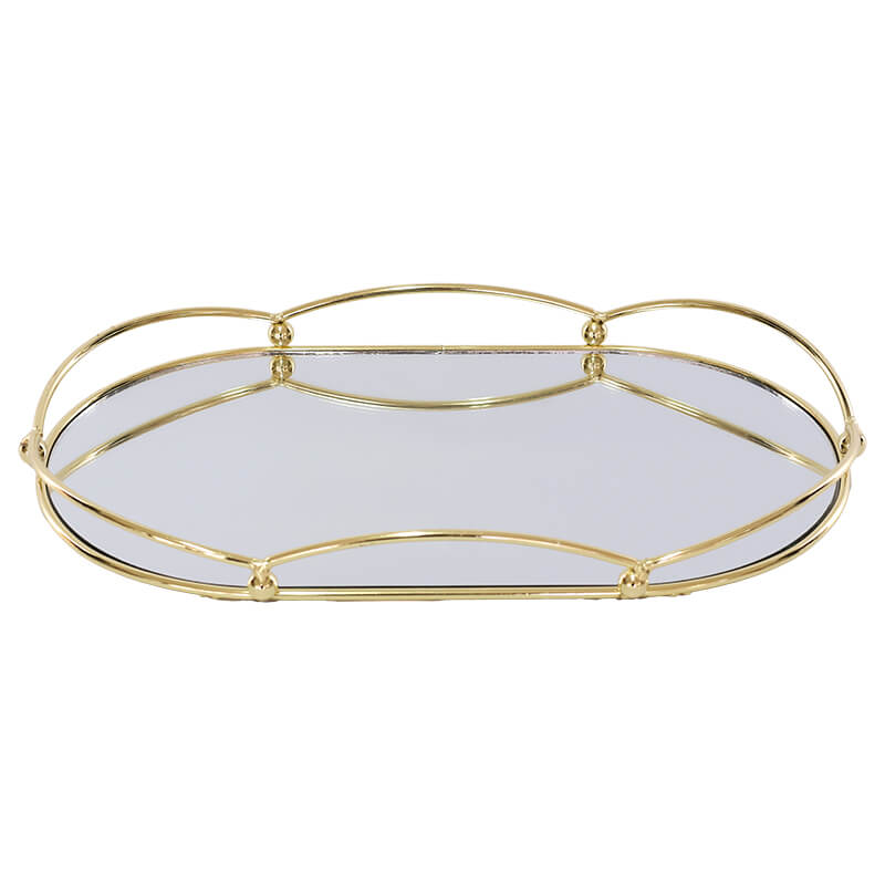 Luxe Loop Frame Oval Gold Mirrored Tray