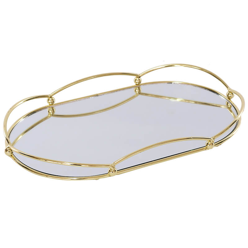Luxe Loop Frame Oval Gold Mirrored Tray