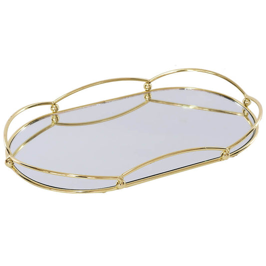 Luxe Loop Frame Oval Gold Mirrored Tray