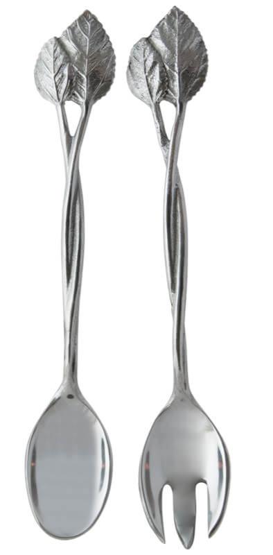 Silver Leaf Handle Salad Server Set