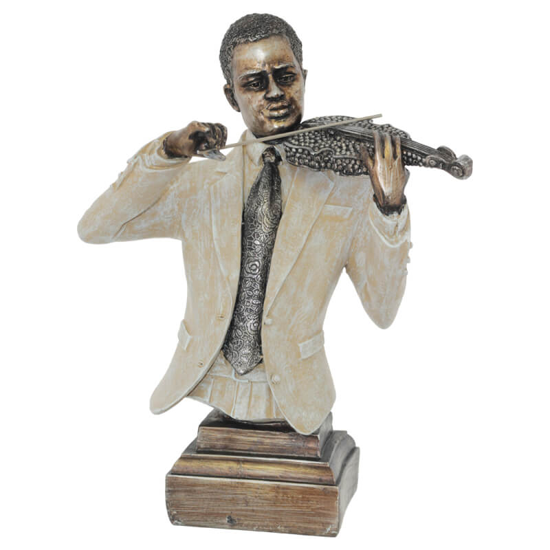 Man Musician with Violin Sculpture – Artistic Home Décor Trans Natal