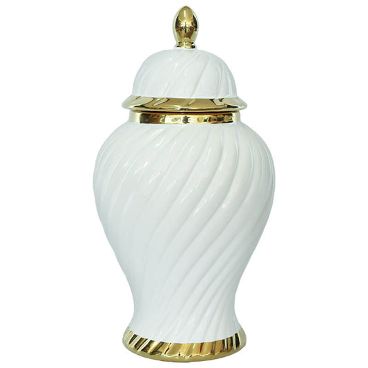 Luna Luxe Classic White & Gold Swirl Ginger Jar