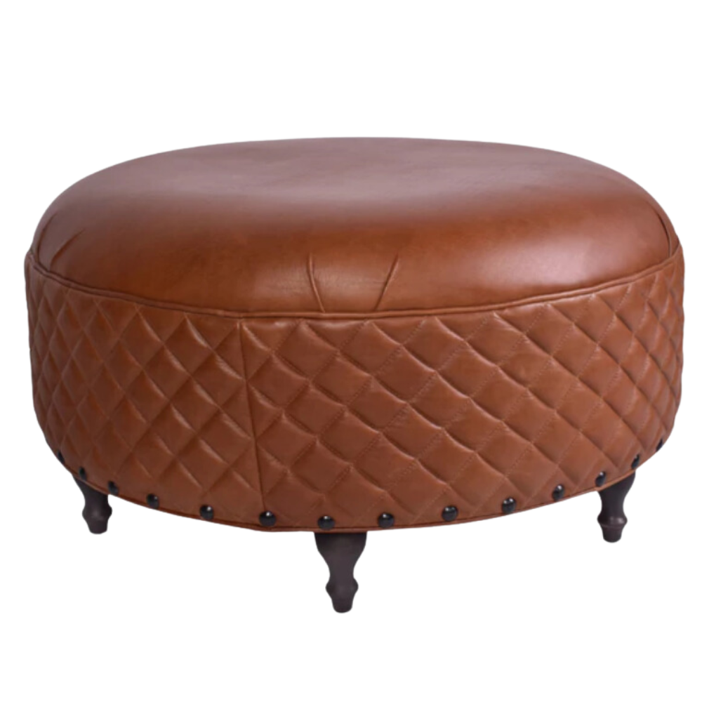 Hughley Genuine Leather Round Ottoman - Carly Thella Interior