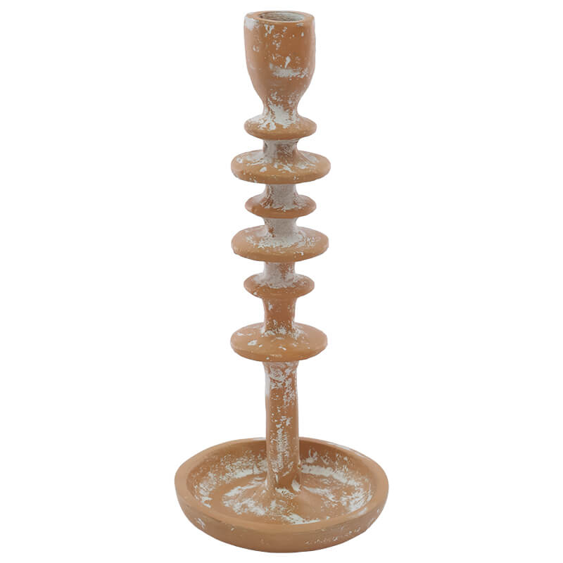 Terracotta Whitewashed Candle Holder – Earthy Charm in Sculpted Metal