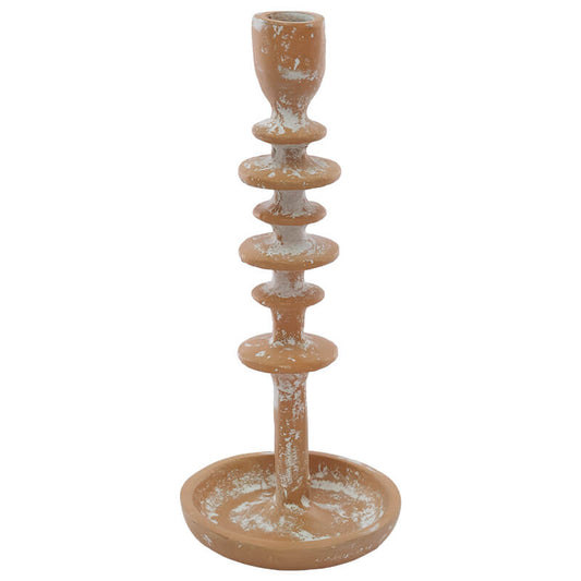 Terracotta Whitewashed Candle Holder – Earthy Charm in Sculpted Metal