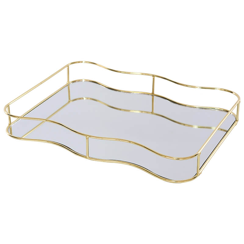 Wavy Edge Mirrored Tray Gold Finish