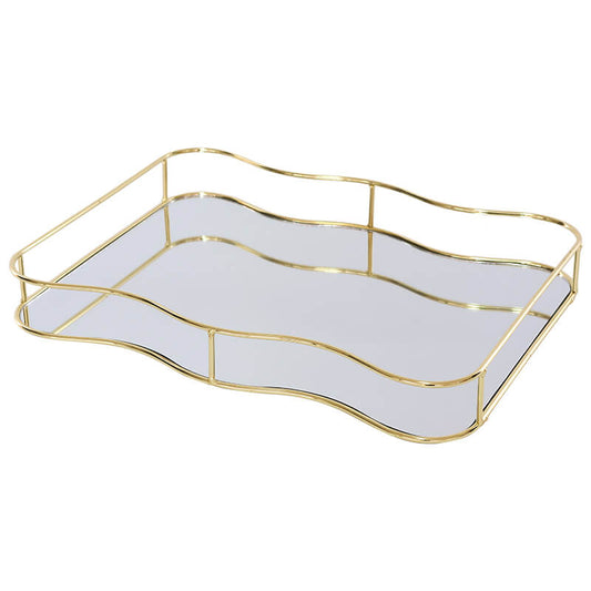 Wavy Edge Mirrored Tray Gold Finish