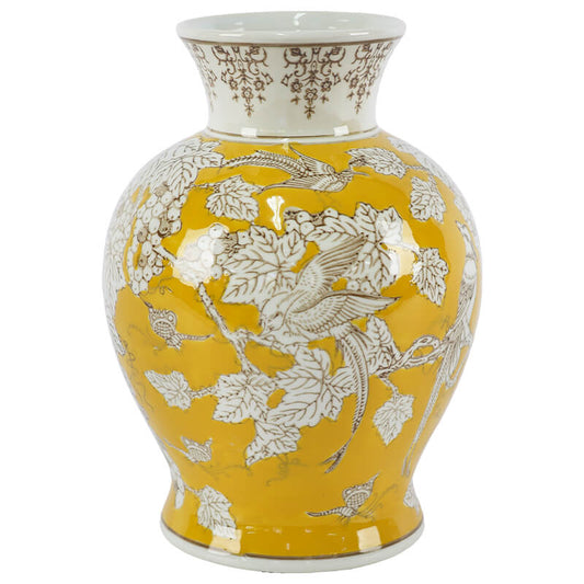 Kangxi Yellow Bird & Vine Ceramic Vase Trans Natal