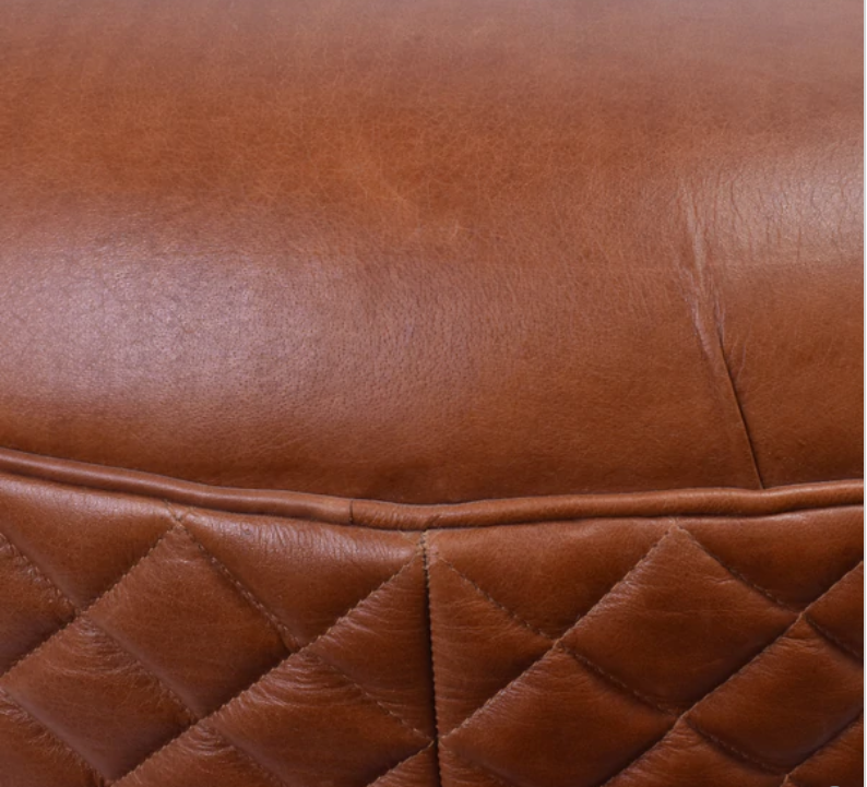 Hughley Genuine Leather Round Ottoman - Carly Thella Interior