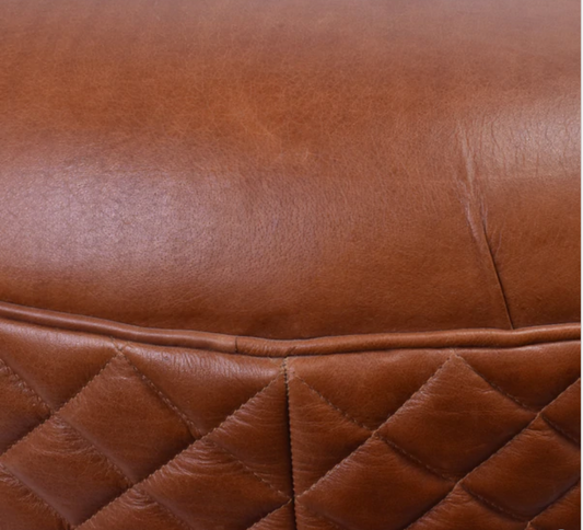 Hughley Genuine Leather Round Ottoman - Carly Thella Interior