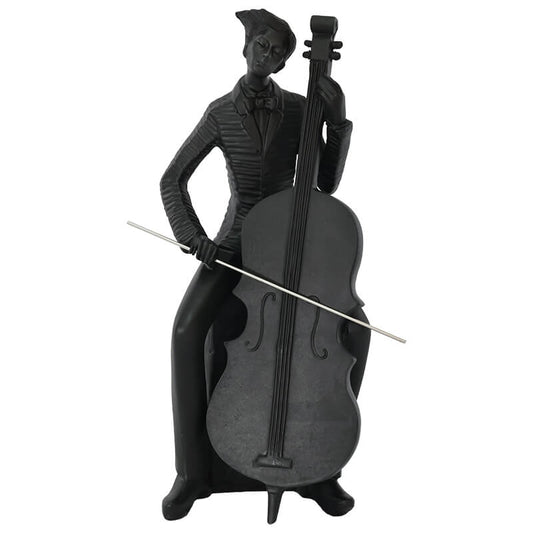 Virtuoso Cellist Sculpture Matte Black Finish Trans Natal