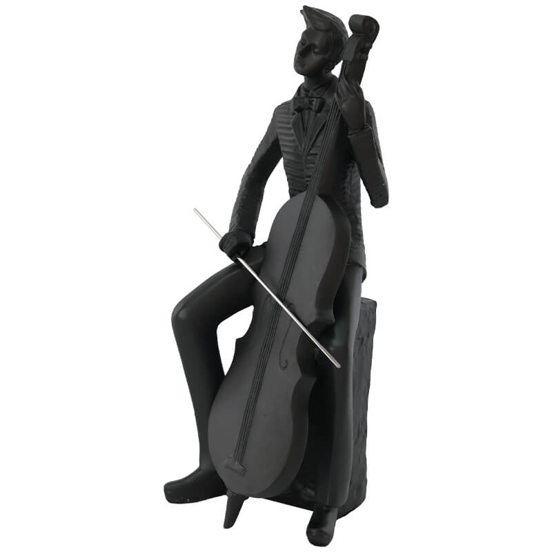 Virtuoso Cellist Sculpture Matte Black Finish Trans Natal