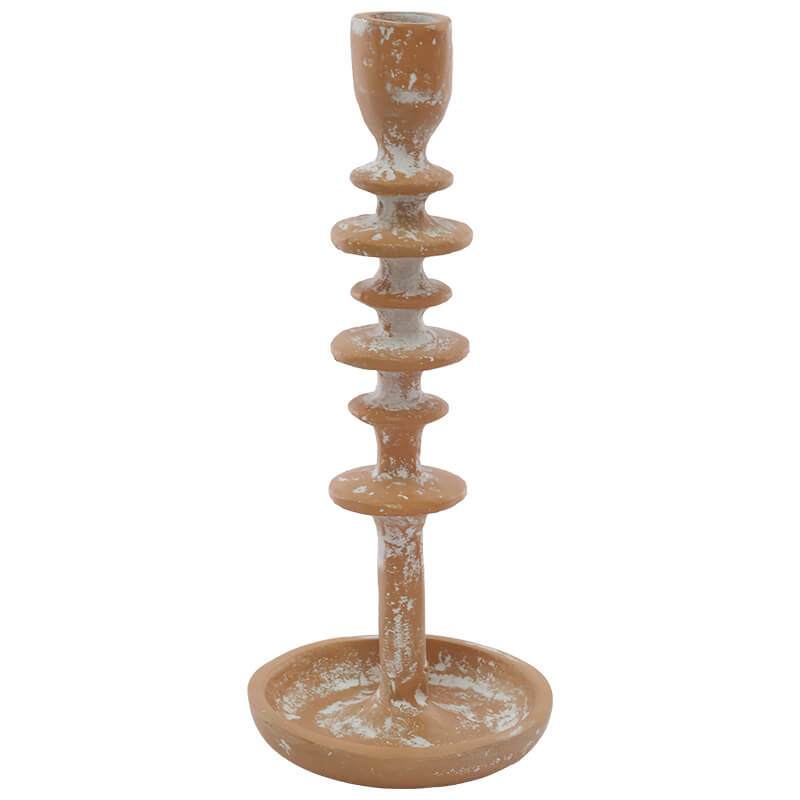 Terracotta Whitewashed Candle Holder – Earthy Charm in Sculpted Metal