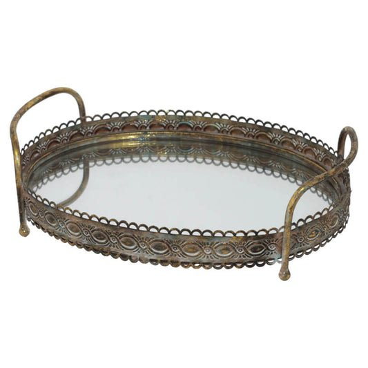 Boudior Vintage Gold Mirrored Oval Tray