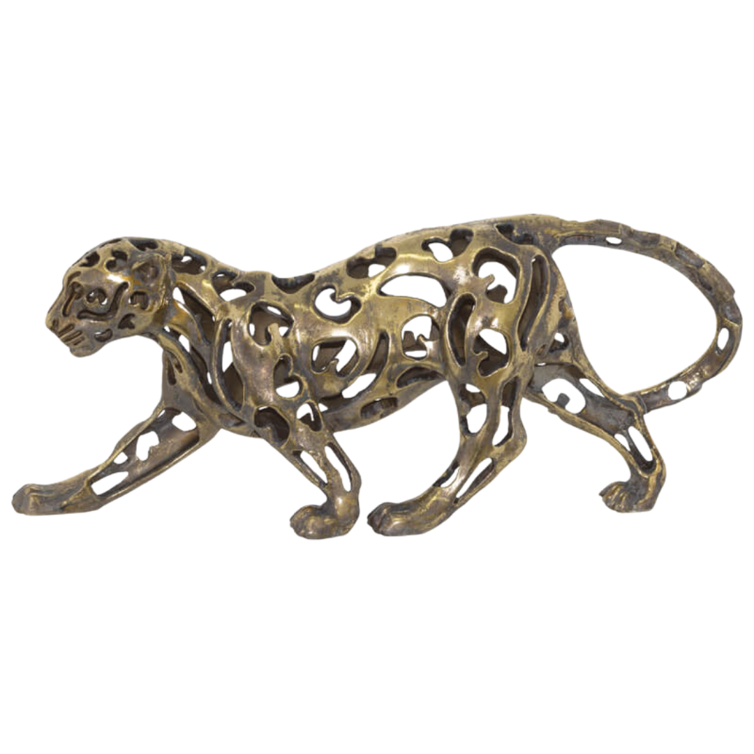 Walking Leopard Sculpture in Antique Gold,