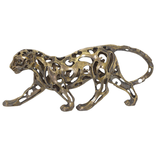 Walking Leopard Sculpture in Antique Gold,