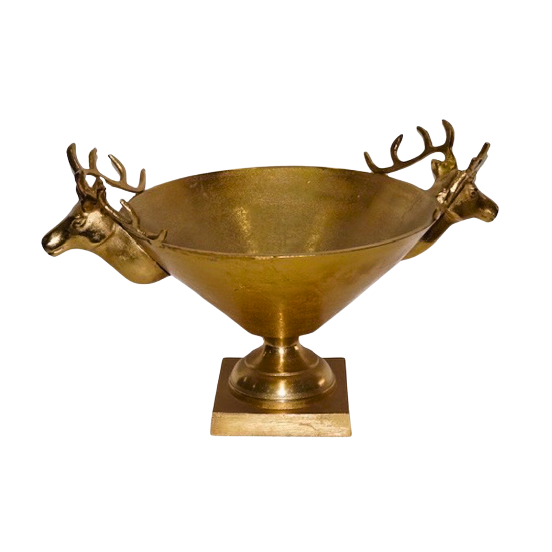 Deerheads Aluminium with Gold Finish Decorative Bowl