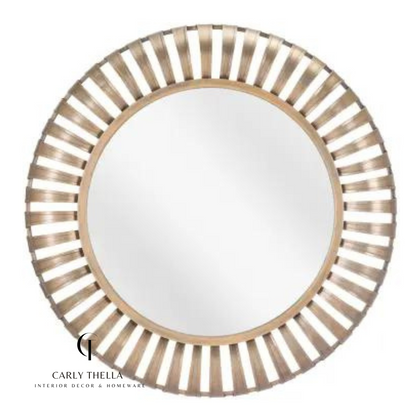 Matte Bronze Striped Round Mirror - Carly Thella Interior