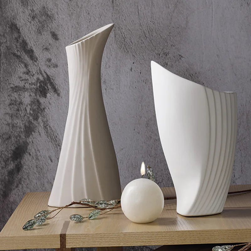 Swirl Wave Ceramic Vase Wide Opening