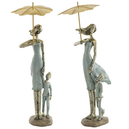 Mother and Child Sculpture with Umbrella – Modern Art Décor