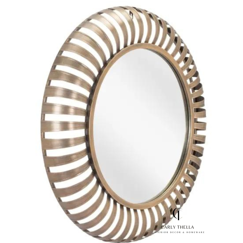 Matte Bronze Striped Round Mirror - Carly Thella Interior