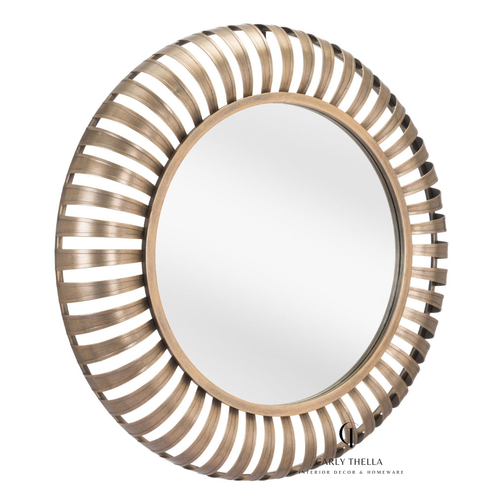 Matte Bronze Striped Round Mirror - Carly Thella Interior