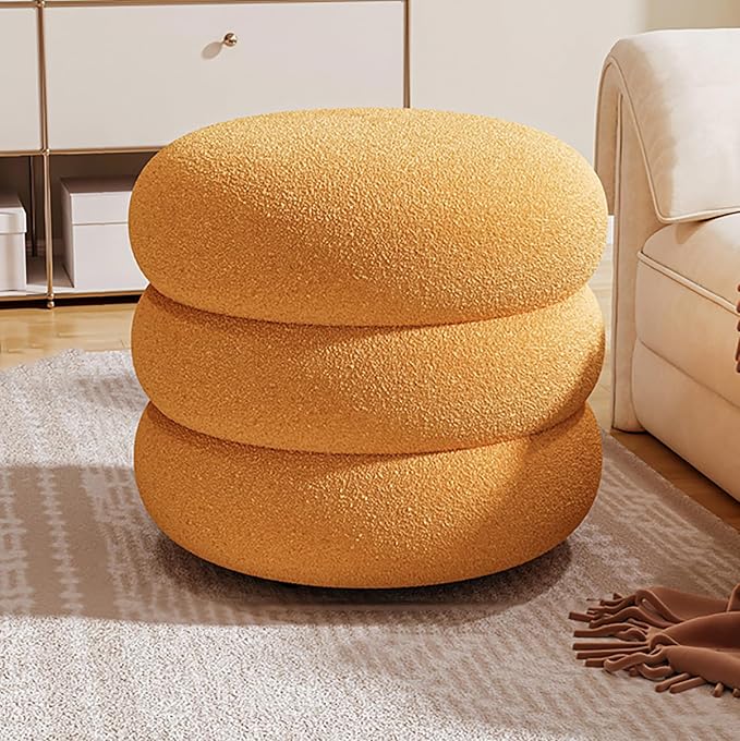 Cloud Haven Yellow Bouclé Tufted Round Ottoman Trans Natal