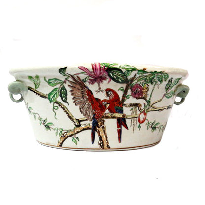 Exotic Parrot Floral Planter Pot With Handles