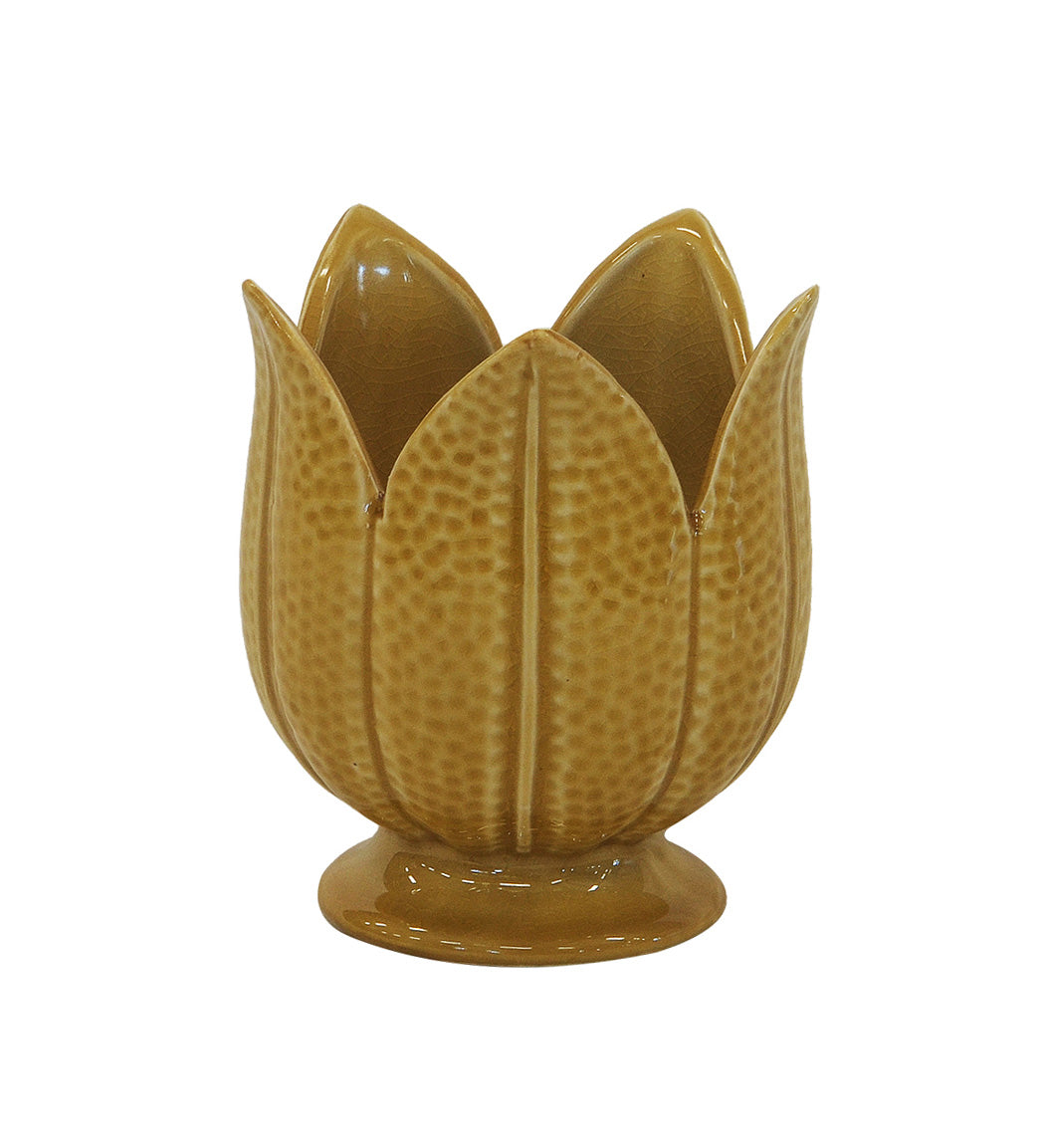 Petal Ceramic Vase Mustard