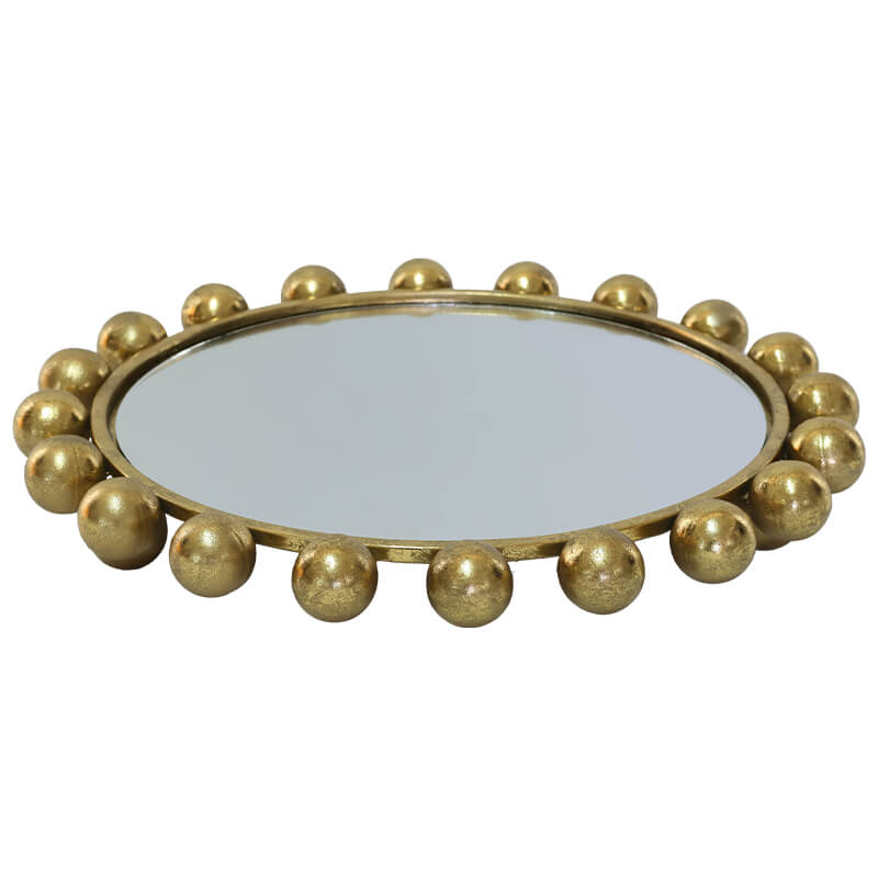 Ritz Gold Beaded Rim Mirror Tray – Luxe Decorative Display Tray Trans Natal