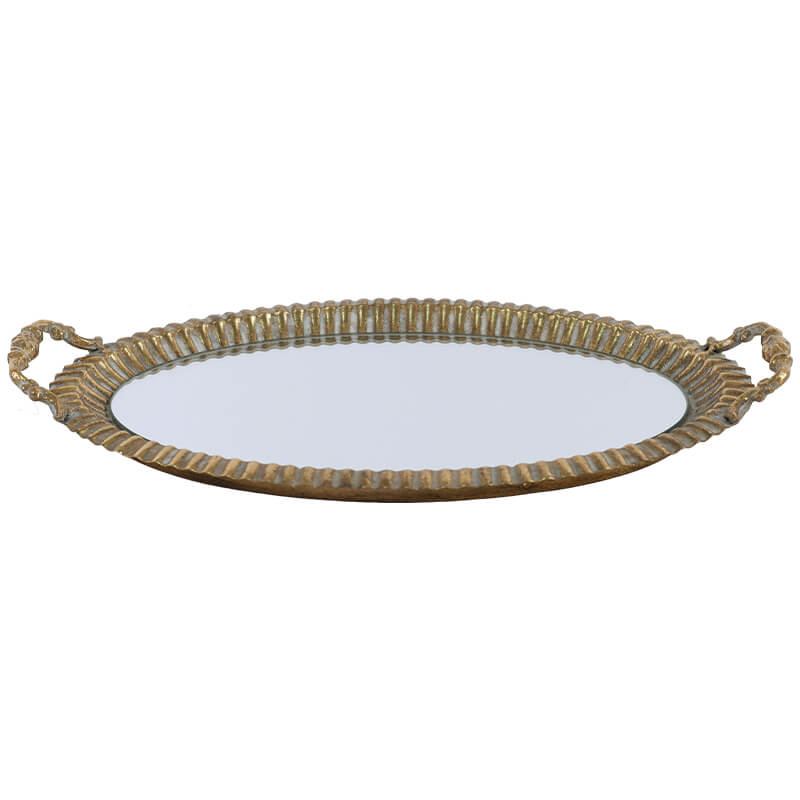 Norvic Antique Gold Oval Mirror Tray with Handles