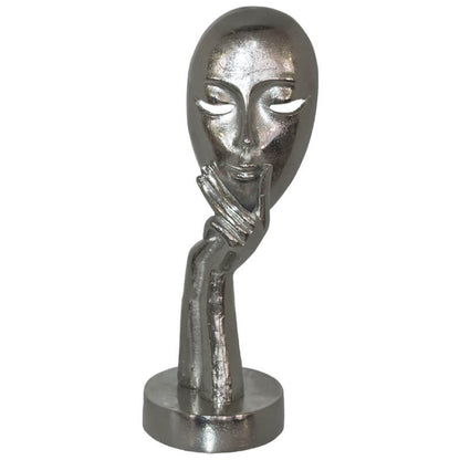 Abstract Face Sculpture – Metallic Silver Thinker